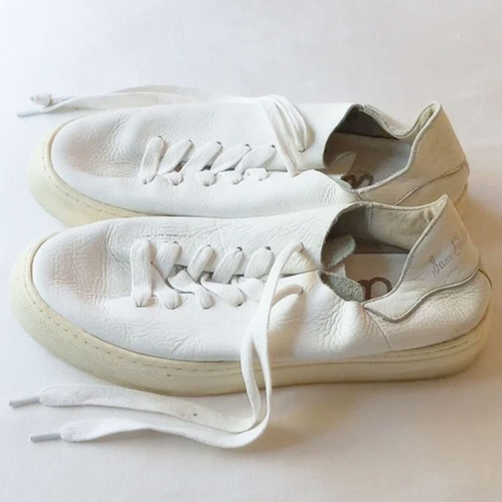 Sam Edelman Pebbled Leather Lace-Up Sneakers 6.5 White